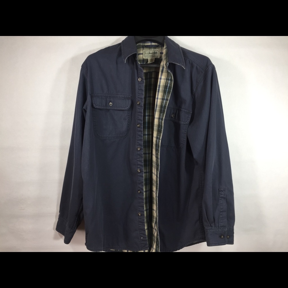 LL Bean Mens L Regular Blue Heavy Flannel
